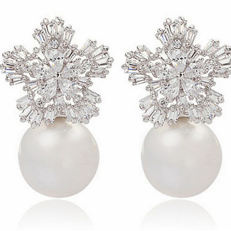 2022 NEW Pearl Earrings Woman Fashion Snowflake  Earrings Fashion Temperament Butterfly Earrings Elegant Lady Jewelry Wedding