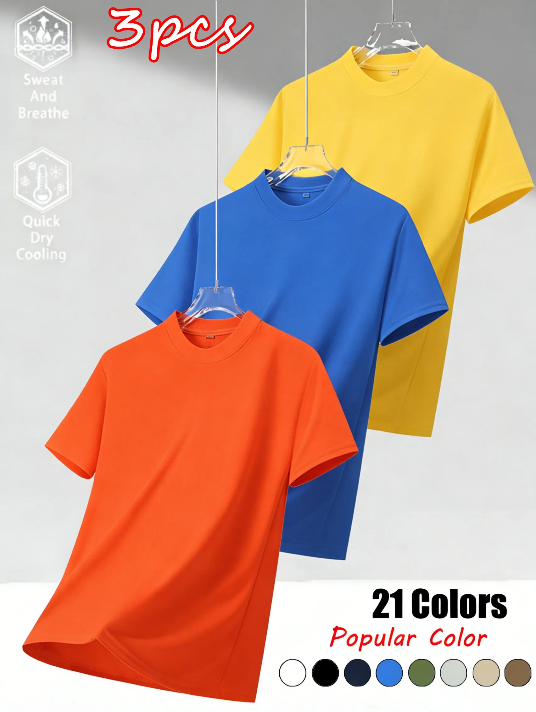 

3Pcs Summer Cotton Short Sleeve Sets Man All-Match Breathable Top Street Comfy T Shirt Loose Basic Tees Daily Sport Streetwear