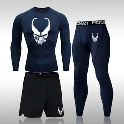 Mens MMA Compression Sets Tracksuit Quick Dry Sports Suits Jogging Running Set Rashgard Gym Clothing Men Fitness Workout Tights