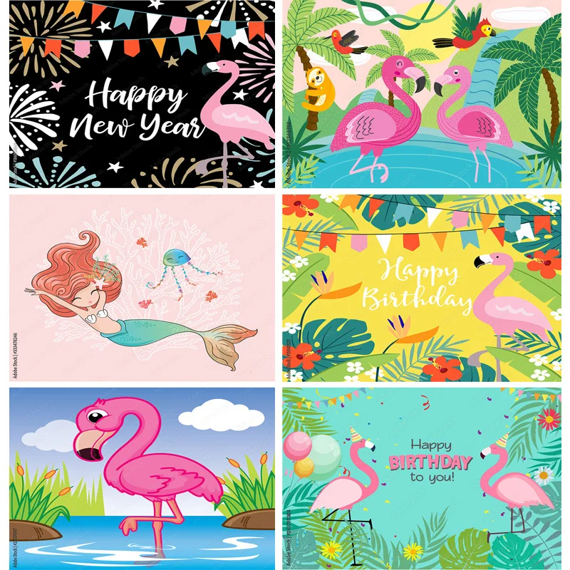 

SHUOZHIKE Flamingo Backdrops Birthday Party Flowers Fruit Baby Child Photographic Backgrounds Photocall Photo Studio 2261 HLN-05