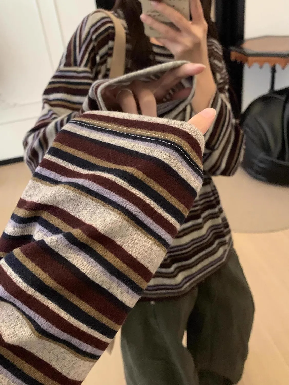 

Свободная длинная полосатая футболка Све, женская осенне-зимняя ленивая рубашка, повседневный крой, утягивающий универсальный топ Fem, корейский винтажный ре...