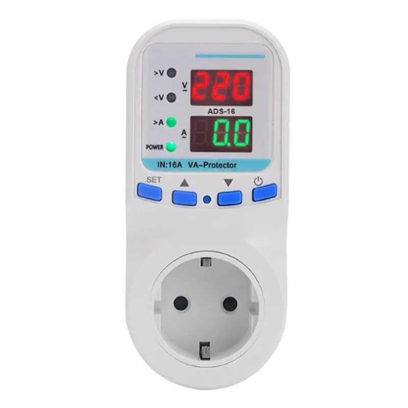 AT82-Voltage Surge Protector 16A 220V 50/60Hz Current Limiter EU Socket Plug Power Energy Monitor For Home Appliances EU Plug
