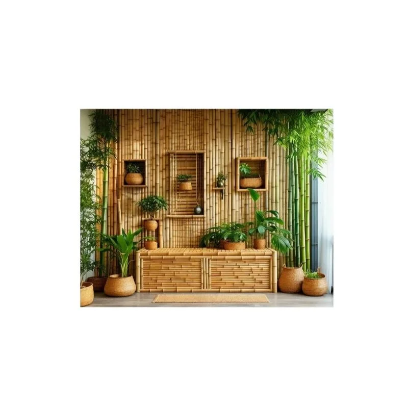 Answer1Pc Tropical Photo Background Banner Realistic Bamboo And Lush Green Plant Design Durable Polyester Fiber
