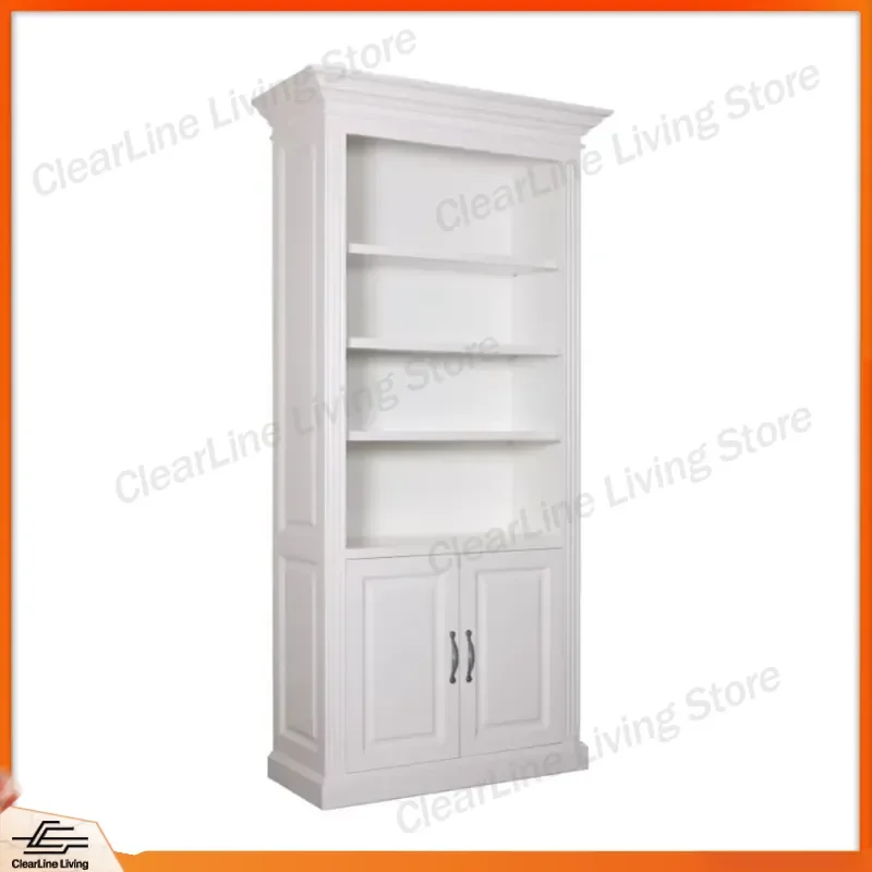 Modern Solid Teak Bookcase with Lockers Open Display Shelves Durable Wood Storage Cabinet for Living Room Home Office Library