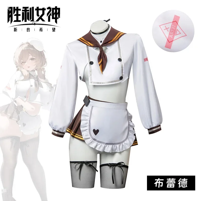 Bready NIKKE: disfraz de Cosplay de la diosa de la victoria, pelucas Bridd, traje de sirvienta Sexy, dulce JK, delantal superior, conjunto de calcetines con corbata, uniforme de Halloween