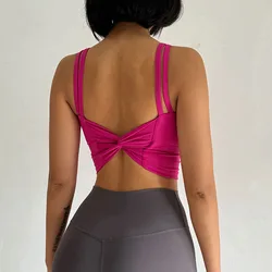 Damen-Sport-BHs, Fitness-Top, sexy Dessous, Push-Up-Festpolster, Yoga-BH, geknotete Unterwäsche hinten, Laufweste, Gym-Tops