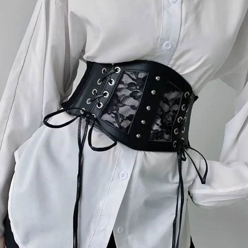 Sabuk Korset Elastis Retro dengan Gesper Pin untuk Wanita, Cummerbunds Goth Punk, Sabuk Korset untuk Gaun Wanita, Korset untuk Dipakai di Atas Gaun