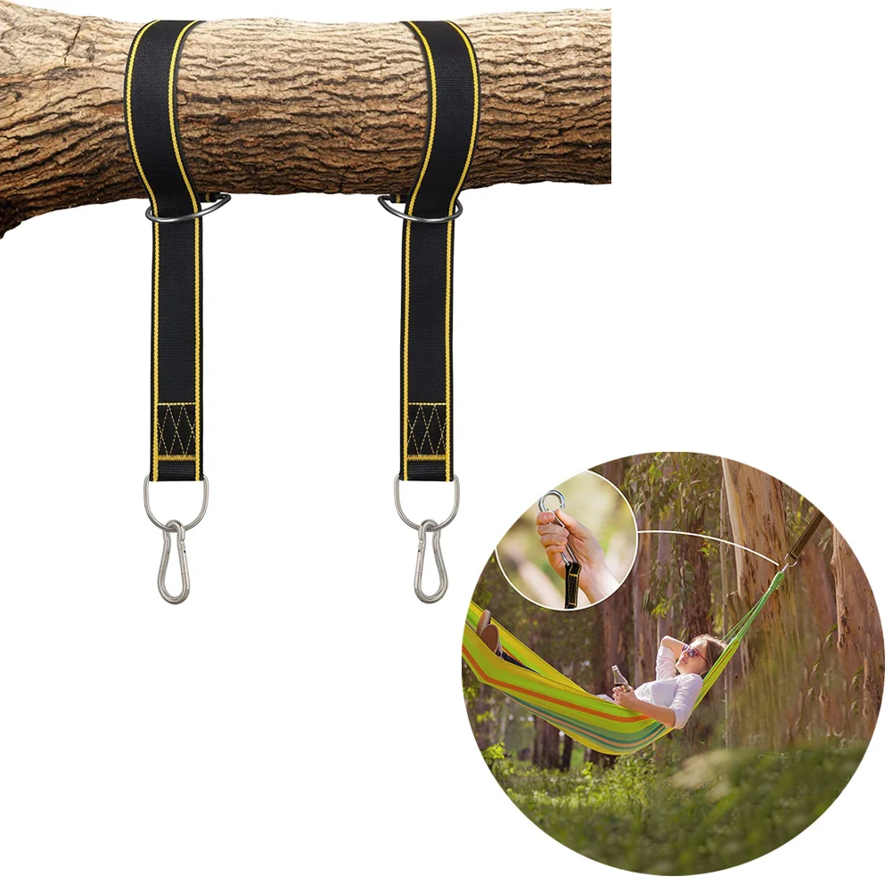 

2Pcs 5x150cm High Weight Capacity Hammock Straps Precise Design Easy to Use Black Yellow Carabiner Hooks Hammock Straps
