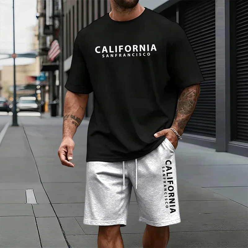 

California Printed T-shirts and Shorts Summer New in Men's Set Urban Casual Fashion Short Sleeve Sportswear Home Outdoor Outfits