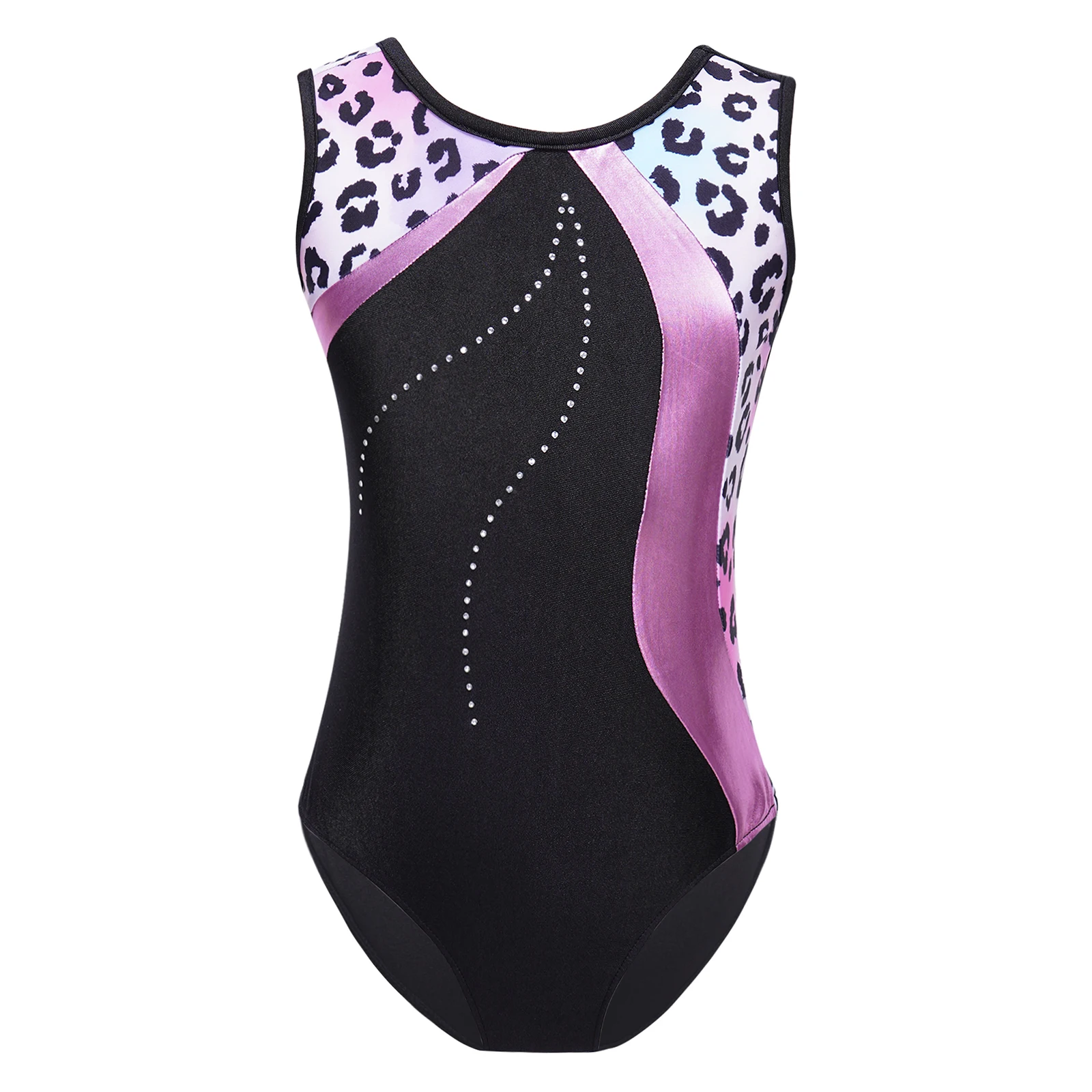 

Kids Girls Print Leotard Dancewear Sleeveless Patchwork Ballet Dance Bodysuit for Gymnastics Skating Workout Stage Performance