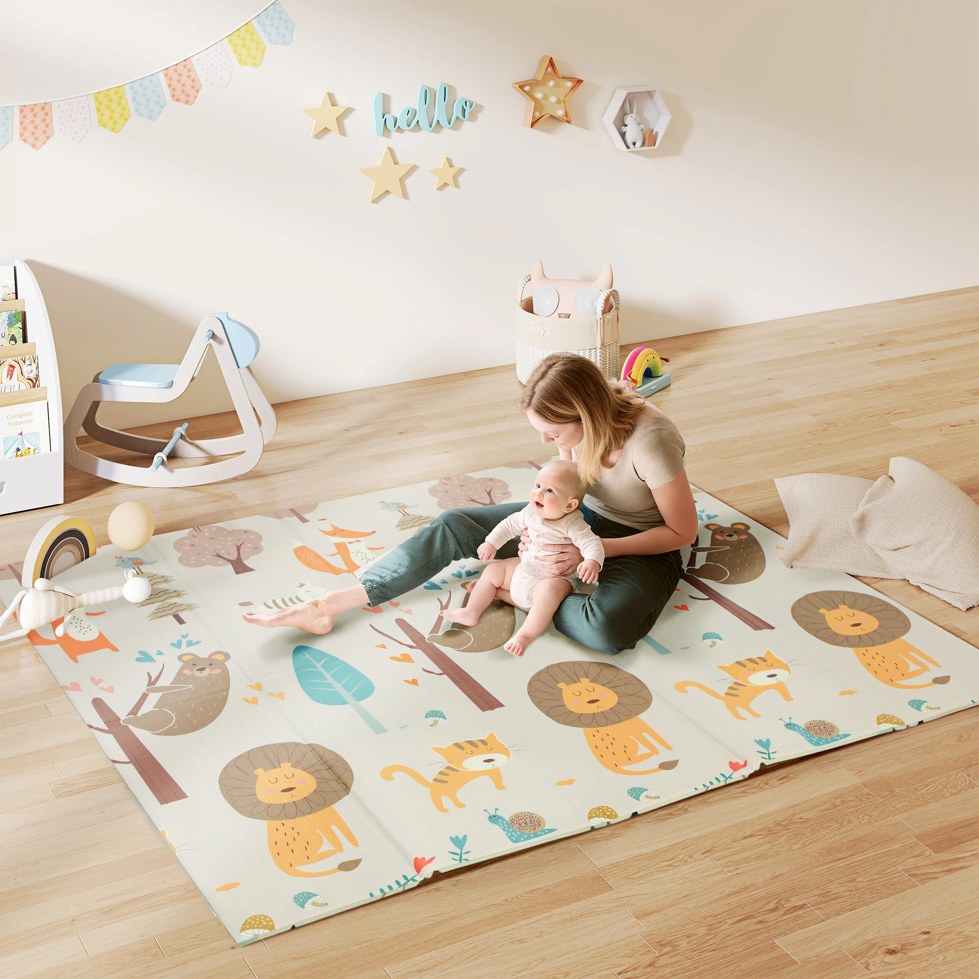 Aiyaplay Baby Speelmat, Opvouwbaar en Omkeerbaar, Afmetingen 196 X 176 X 1,5 Cm, Dikke Schuimmat, Antislip en Waterdicht