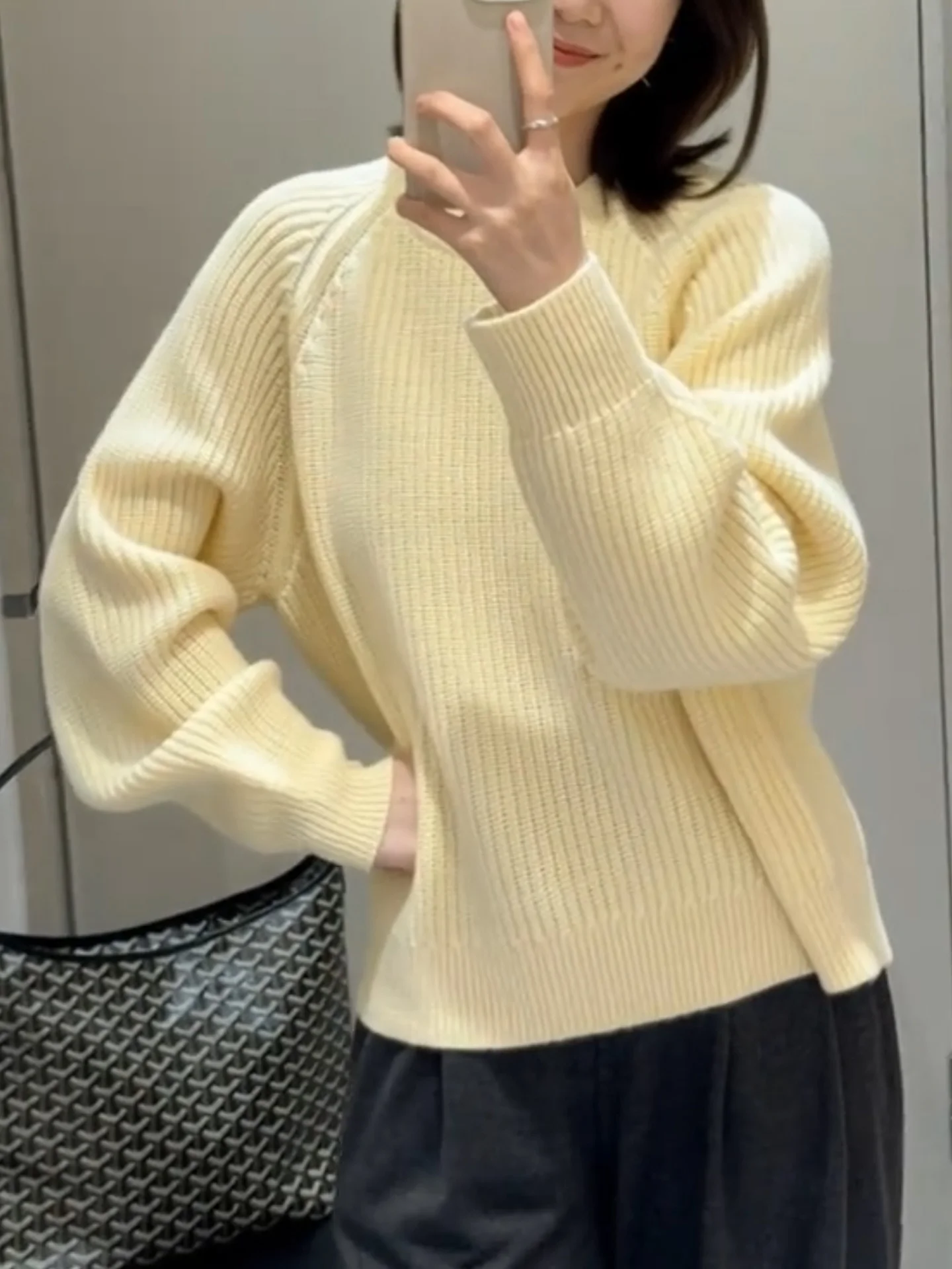 

Свитер Laid-ba Sle Milk Yellow Base irt Sweet Fem, свободный, стройнящий, универсальный, с круглым вырезом, вязаный, осенне-зимний, новинка