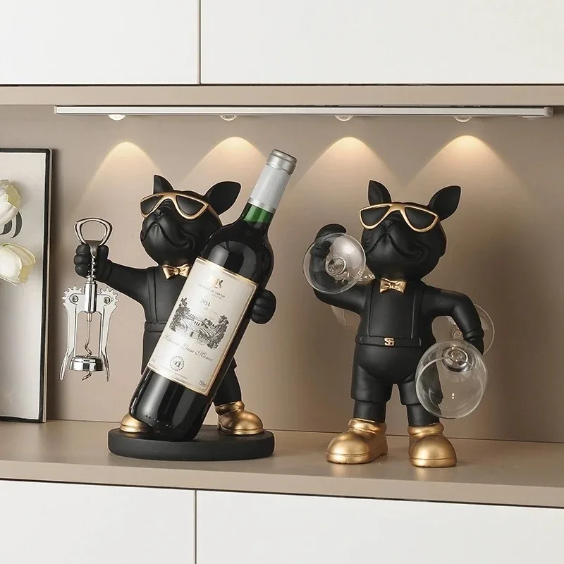 

【Hot Sale】 French Bulldog Wine Holder Resin Racks Countertop Stand Bottle Holder Home Office Dec