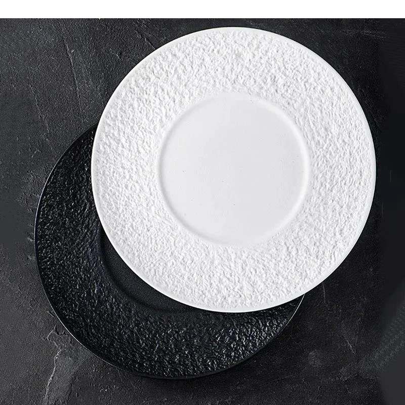 Relief Rock Texture Ceramic Steak Plate Restaurant Flat Dessert Pasta Molecular Cuisine Specialty Tableware