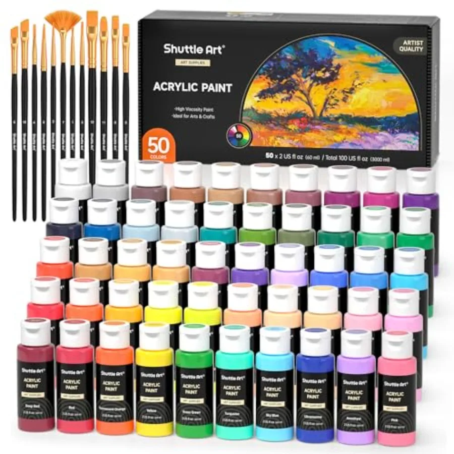 

Acrylic Paint, 50 Colors Acrylic Paint Set, /60ml Bottles, Rich Pigments, Water Proof, Premium for Artists, Beginners and on Ca