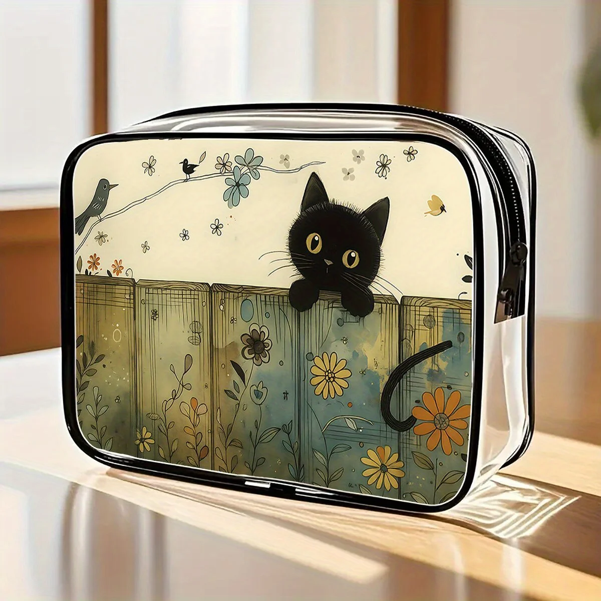 

Cat Makeup Bag: Cute Clear Tote for Travel, Toiletries & School. Ideal Gift for Women.