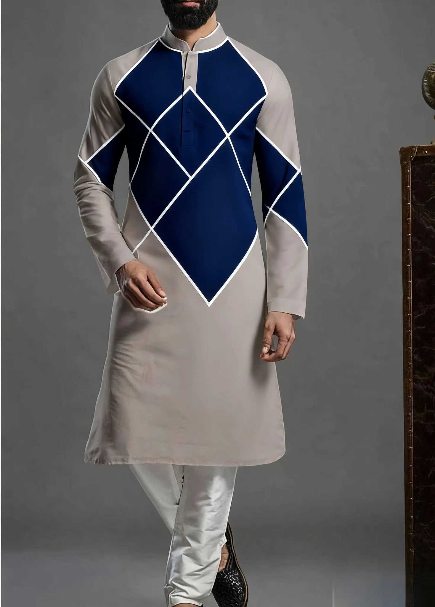 Kurt men's printed pattern kurta vardha fashionable casual fit regular robe suitable for all occasions2026