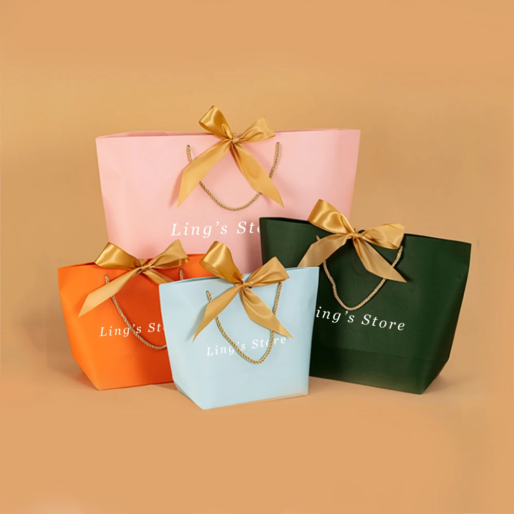 Bolsa de mano de papel con logotipo personalizado, joyería, lingote de oro, compras, embalaje de regalo de cumpleaños, bolso, organizador de Boutique de Perfume cosmético, 20 piezas
