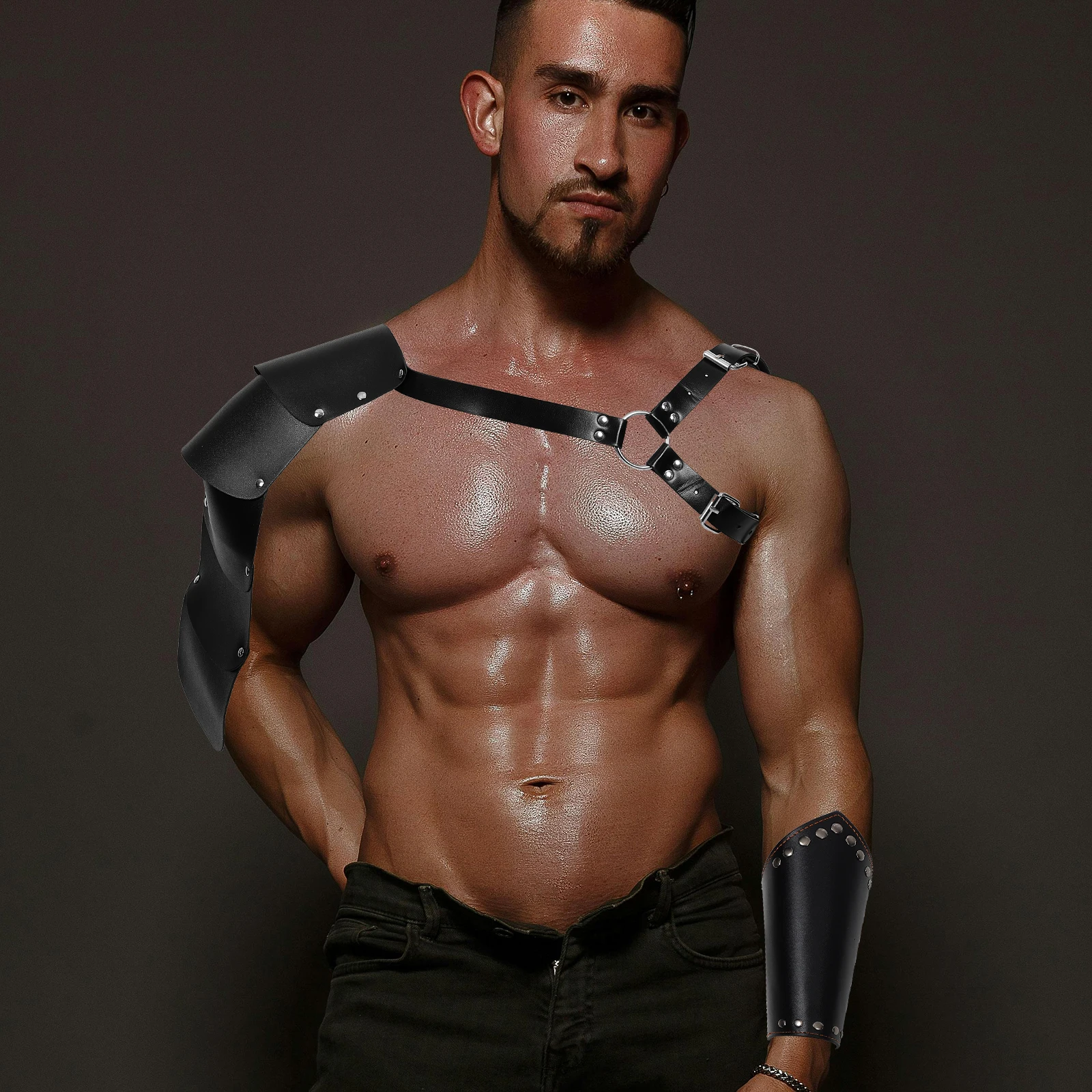 

1 set Knight Costume Accessories Retro Black Half Shoulder Cape Belt Bracers Cosplay Props Halloween Man Costumes Medieval Toys