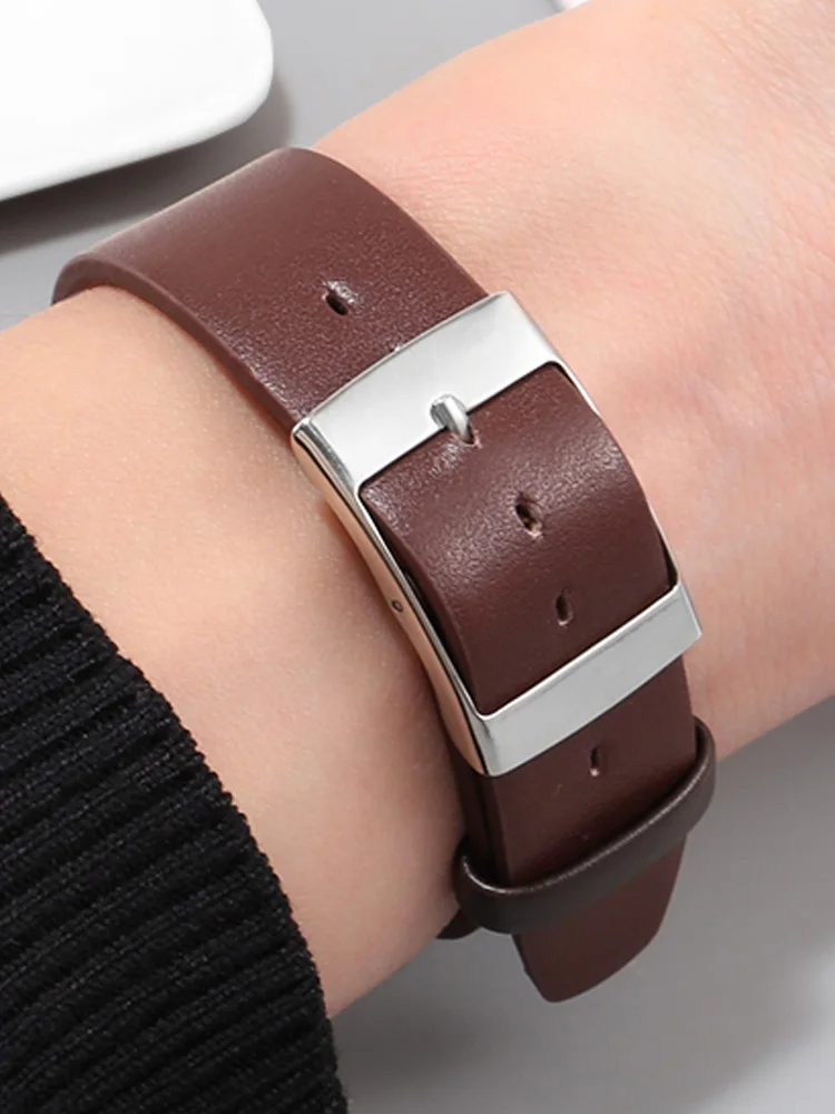 Correa de reloj de cuero genuino para hombre y mujer, pulsera de cuero vacuno suave, 16mm, 17mm, para Swatch SS07S101 SS07S104, accesorios de repuesto