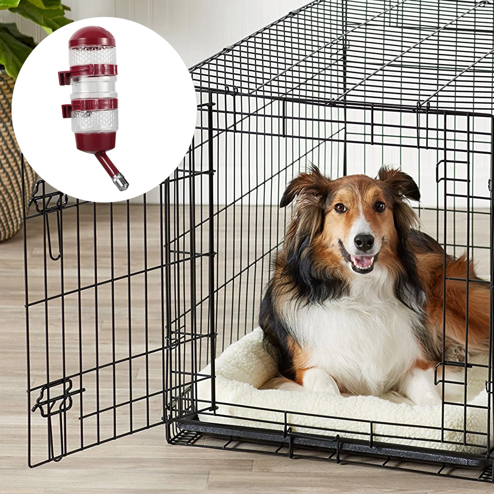 

Large Dog Crate Water Bottle Dispenser Burgundy Cats Dogs Drinking Fountain Automatic Waterer Bowl Pet Feeder Leak Proof
