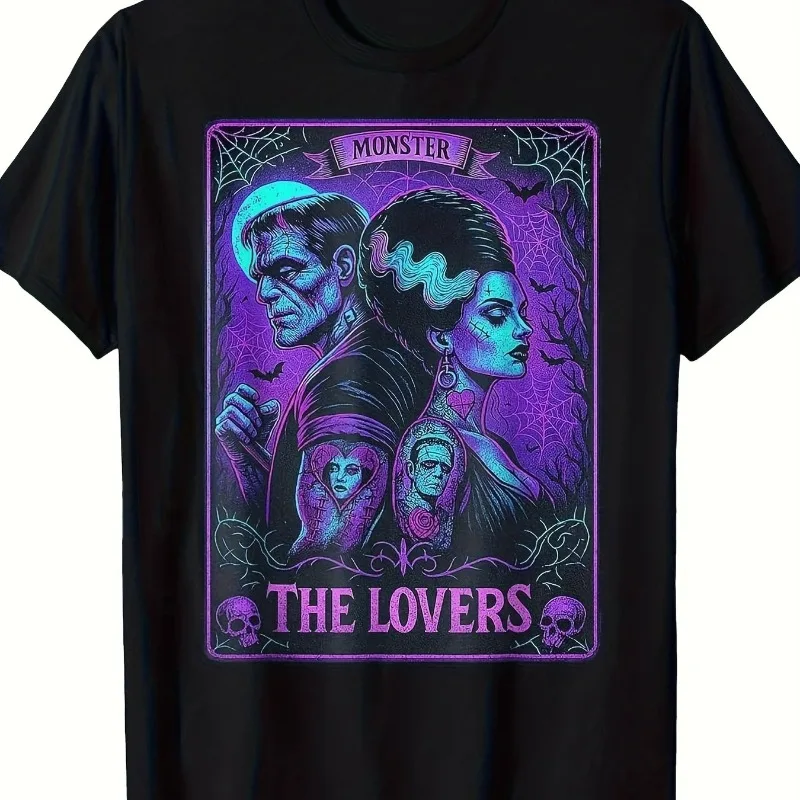 Men's T-shirt Retro Punk Frankenstein&Bride: Lover Tarot Card 