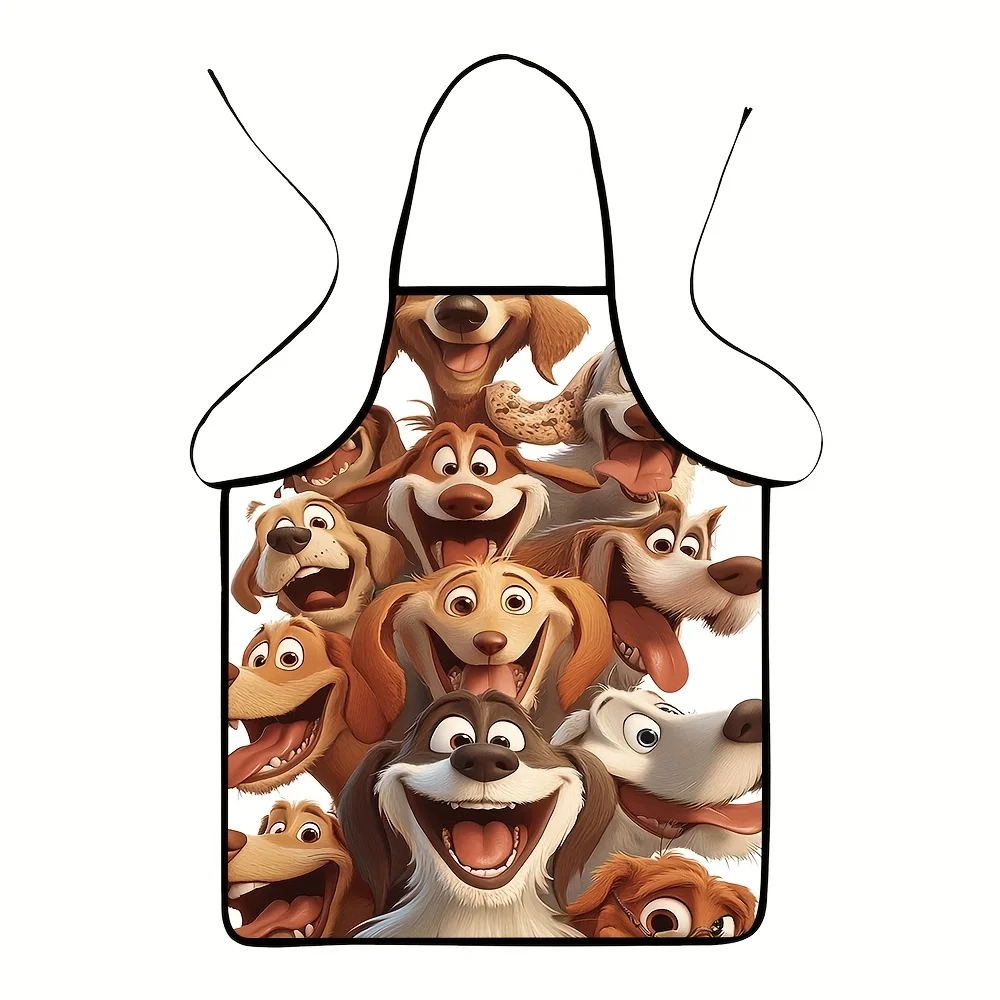 Cartoon Dog Pack Apron – 8 Playful Pups Print, Waterproof Polyester, Adjustable Neck & Waist, Unisex Kitchen BBQ Gift