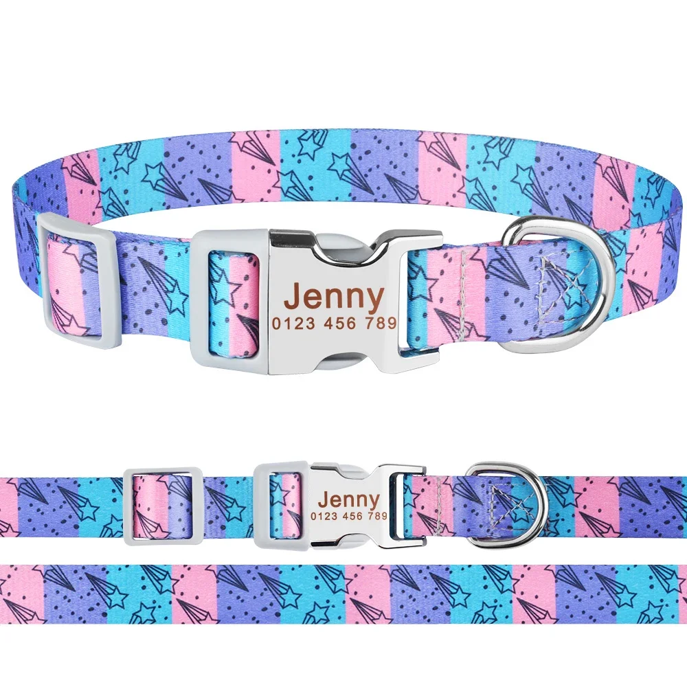 AiruiDog Small Medium Large Pet Personalized Dog Collar Floral Free Engraved Puppy Name Arneses para perros Placa perro Dog bib