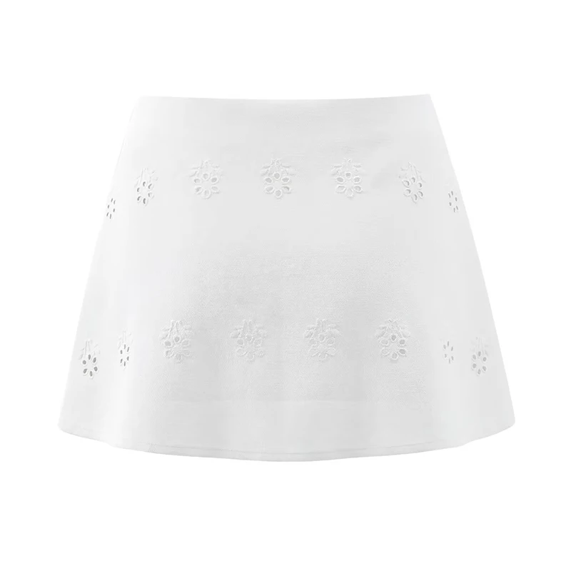 YENKYE Floral Embroidery Sexy Low Waist White Mini Dress Women New 2026 A-line Cotton Summer Skirts Y2K