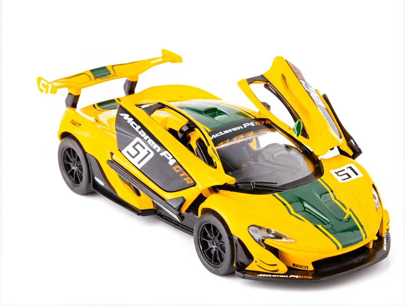 1/32 Die Cast McLaren 600LT P1 GTR Sports Car Model Toy Alloy Sound Light Pull Back Supercar Toys Gifts Vehicle