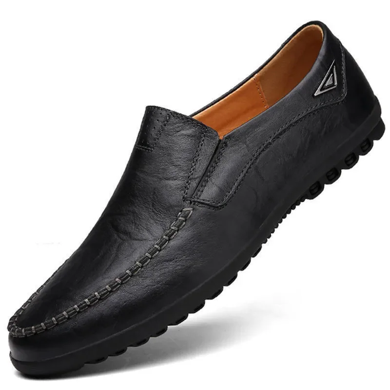 Leather Men Casual Shoes Breathable Soft Mens Loafers Italian Brand Moccasins Slip on Black Driving Shoes Plus Size 37-47