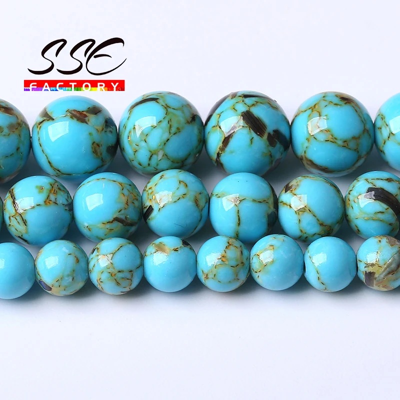 A+ Natural Shell Turquoise Stone Beads Round Loose Beads For Jewelry Making Diy Bracelets Accessories 4 6 8 10 12mm 15\