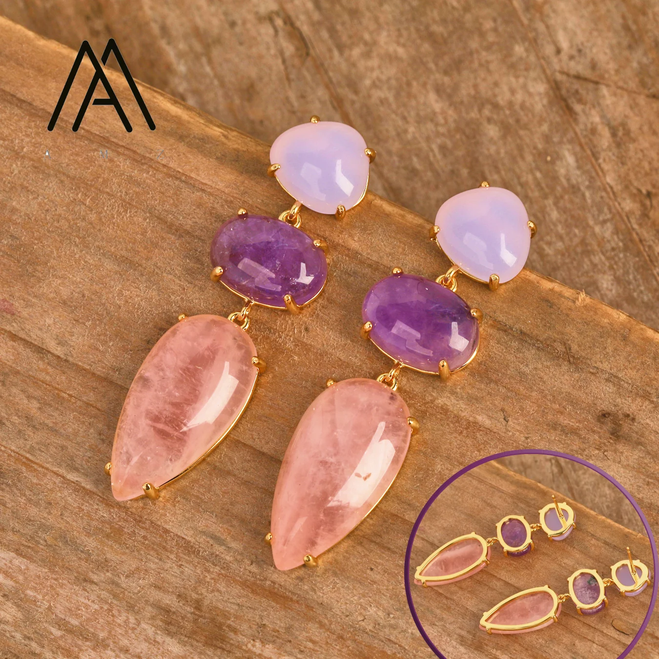 

Natural Rose Quartz Women's Earrings Gemstone Pendant Earring Elegant Fashion Gold-plated Jewelry Wedding Jewel Gifts for Girls