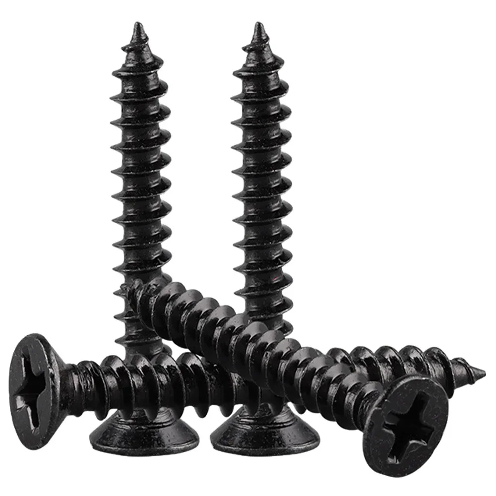 100pcs Black 304 A2-70 Stainless Steel M1.7 M2 M2.5 Cross Phillips Flat Countersunk Head Self Tapping Wood Screw GB846