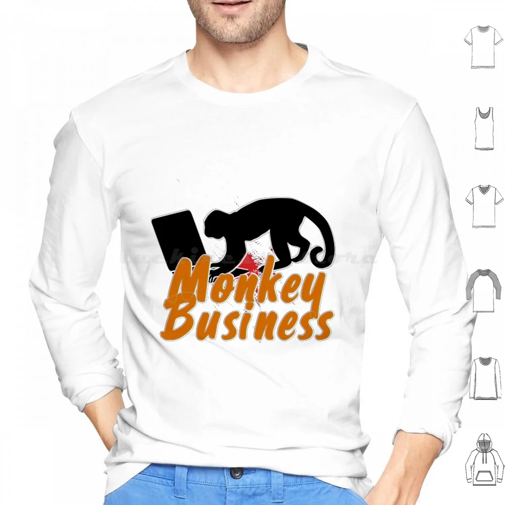 Monkey Business Hoodie cotton Long Sleeve Monkey Business Chimp Chimpanzee Ape Pattern Splash Music Wildlife Animal