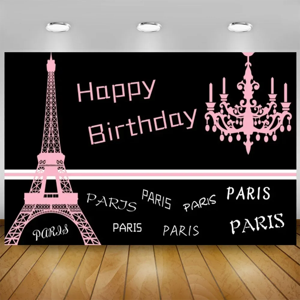 Fashion Pink Paris Eiffel Tower Theme Birthday Party Decoration Newborn City Street Landscape Fashion Girl Photo Backdrop Props