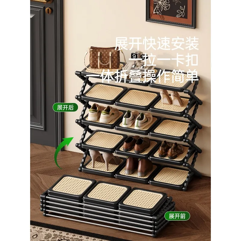 Household shoe rack multi-layer foldable, small and narrow entrance door against the wall