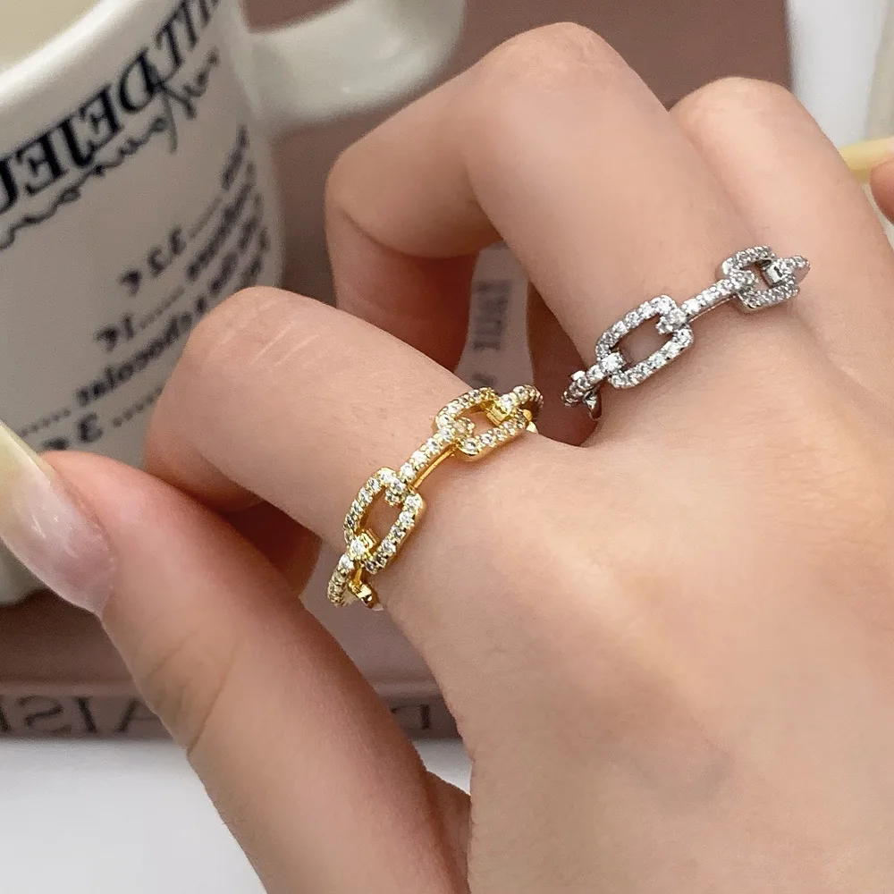 

Luxury Zircon Pig Nose Rings for Women Geometric Rectangle Link Hollow Adjustable Open Rings Exquisite Jewelry Accessories
