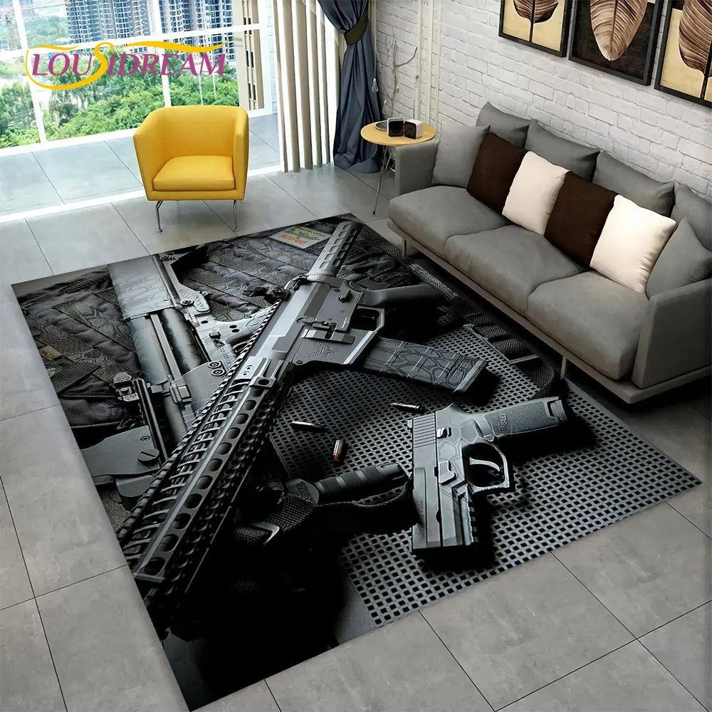 

3D Assault Rifle Pistol Cartridge Gun Area Rug,Carpet Rug for Home Living Room Bedroom Sofa Doormat Decor,Kid Non-slip Floor Mat