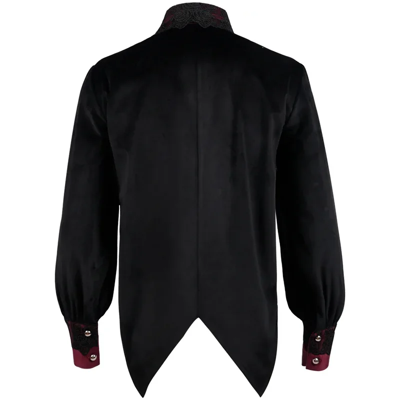 2025 Steampunk Men's Black Shirt Lace Trim Ruched Tailcoat Gothic Vampire Halloween Costume Medieval Victorian Jabot Tunic Top image 3