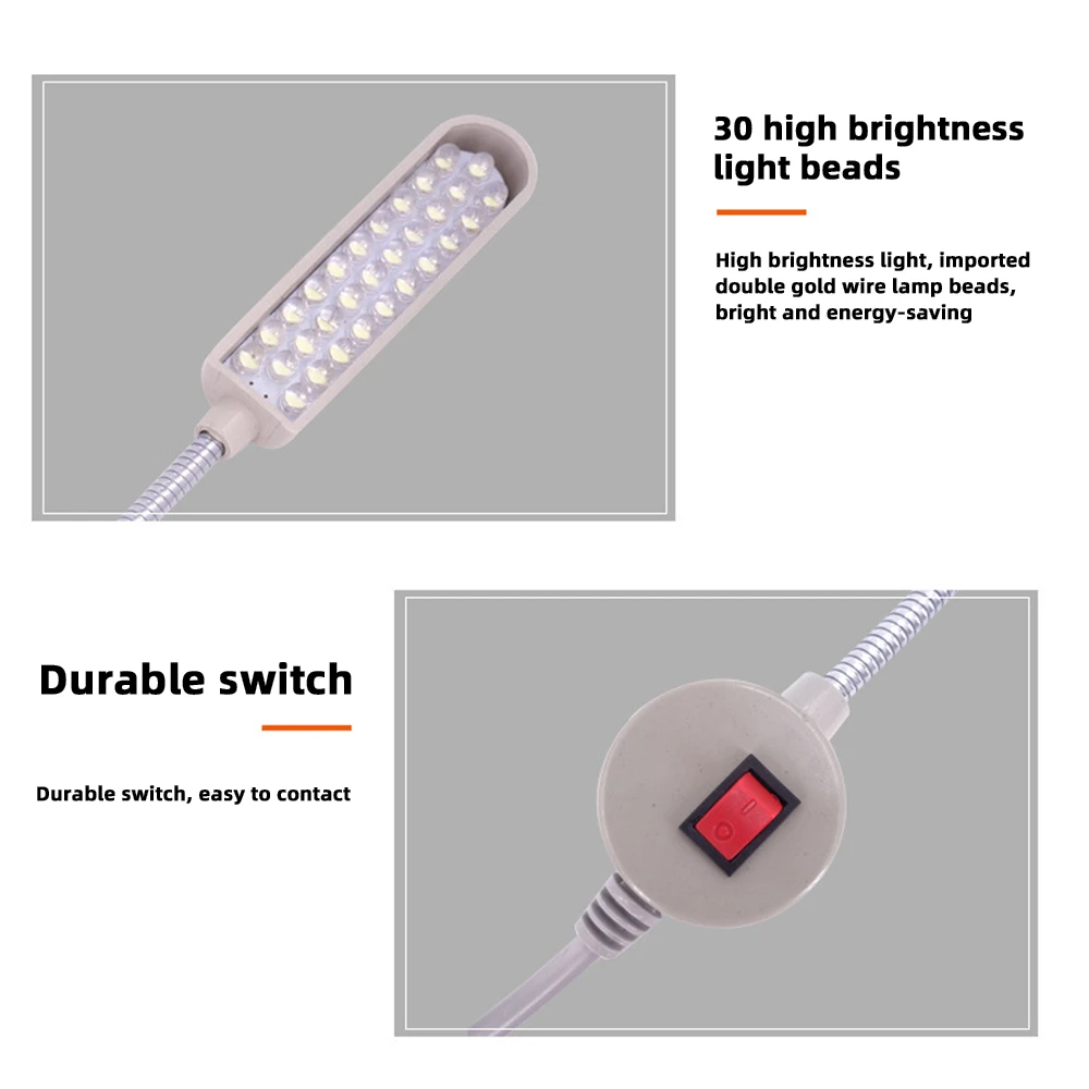 Luz de trabalho multifuncional industrial, lâmpada para máquina de costura industrial, acessórios para máquinas de roupas, 360 ° flexível