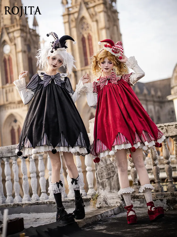 

Playing Card Element Embroiderdoll Clown Oploose Sack Skirt Twins Multi-wear Lolita Dress Stripes Bubble Long Sleevesdress