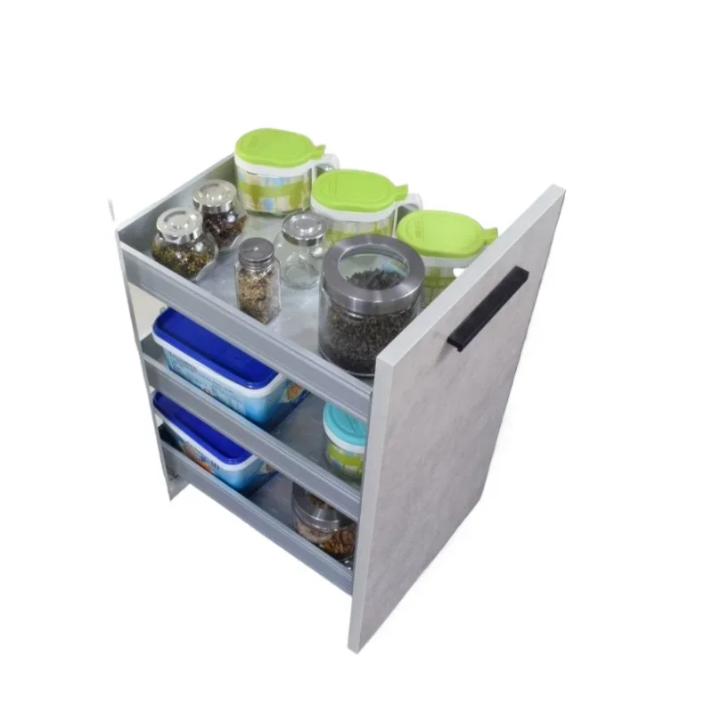 Aluminum alloy seasoning basket, drawer or door type, with damping buffer rail