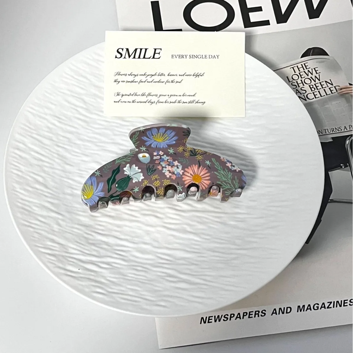 

Заколка для волос с цветочным принтом, аксессуары для волос с ботаническими растениями, простой зажим в виде цветочной акулы, пластиковый держатель для прически