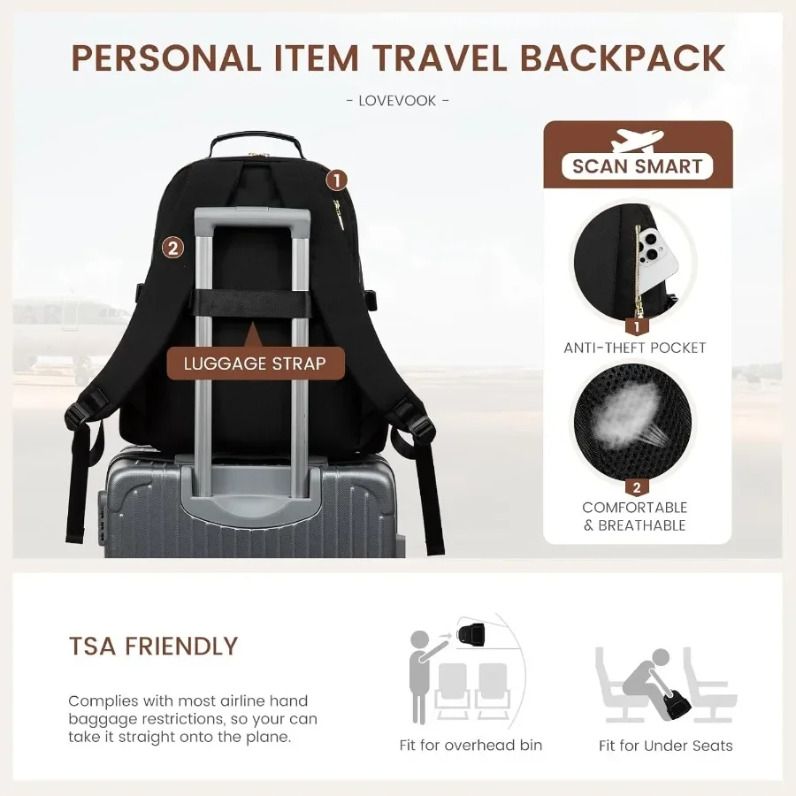 LOVEVOOK Zaino per laptop da donna con tasca per tazza di grande capacità Borsa per computer portatile da 18 pollici Borsa da viaggio per zaino W