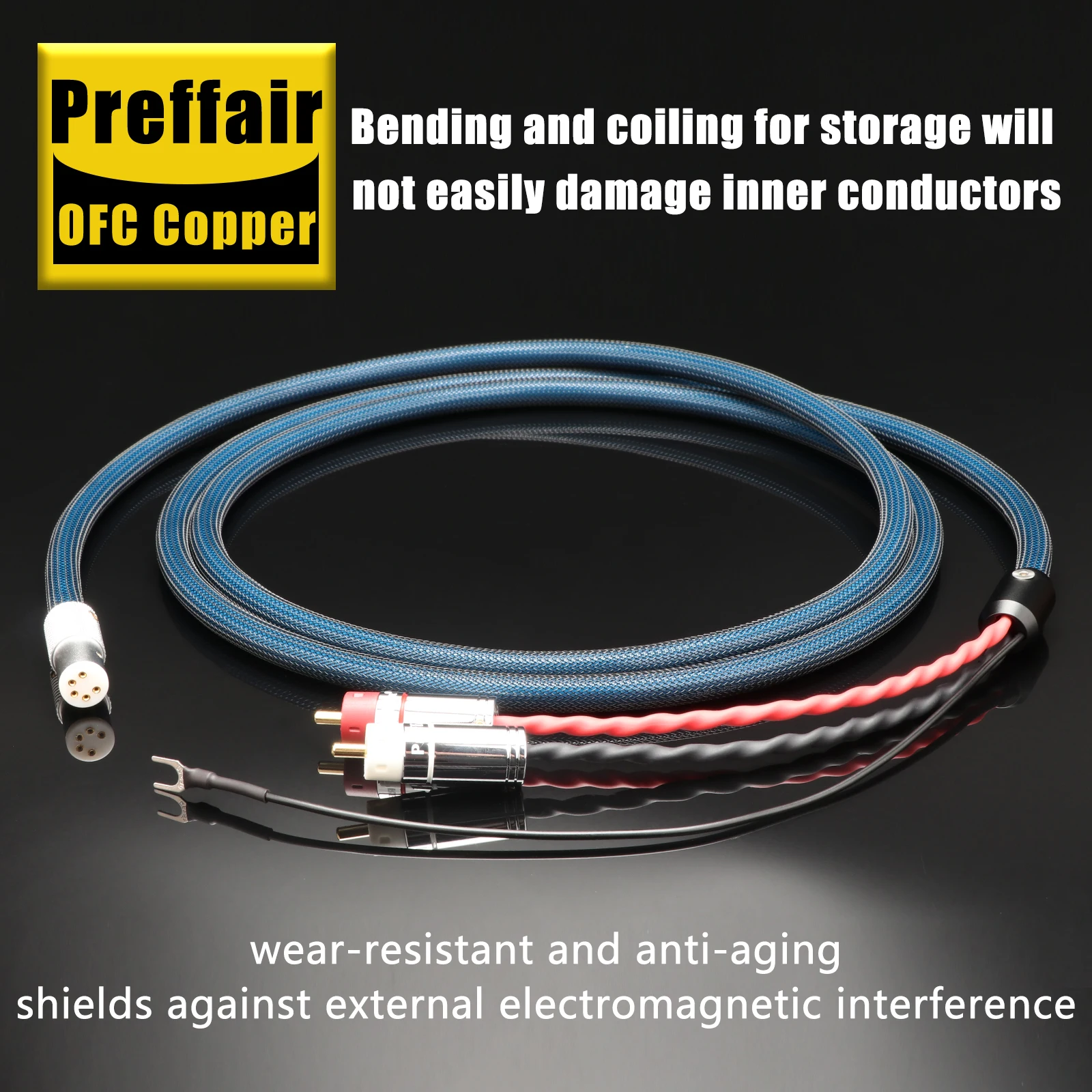 Preffair X404 Turntable Wire 5Pin to 2RCA Ground Wire Tonearm Cable Silver-Plated OFC Hi-Fi Phono Leads for LP Vinyl (1Pc)