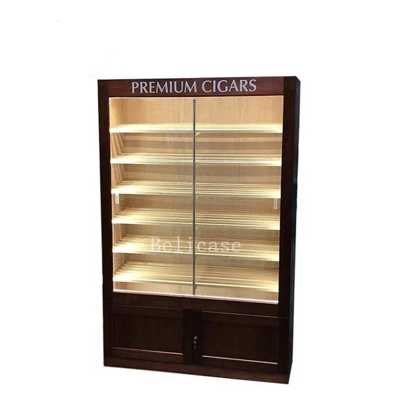 (customized)Stylish Custom Humidor Cigar Box Cabinet Double Door Cigar Showcase with Humidifier Spanish Ceder Shelves Cigar Cabi