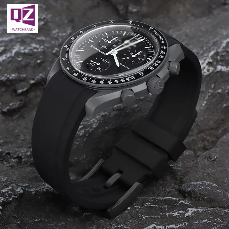 Rubber Watchband For Swatch Moonwatch X Omega Watch Accessories Waterproof Watch Silicone Band Curved Strap 20mm