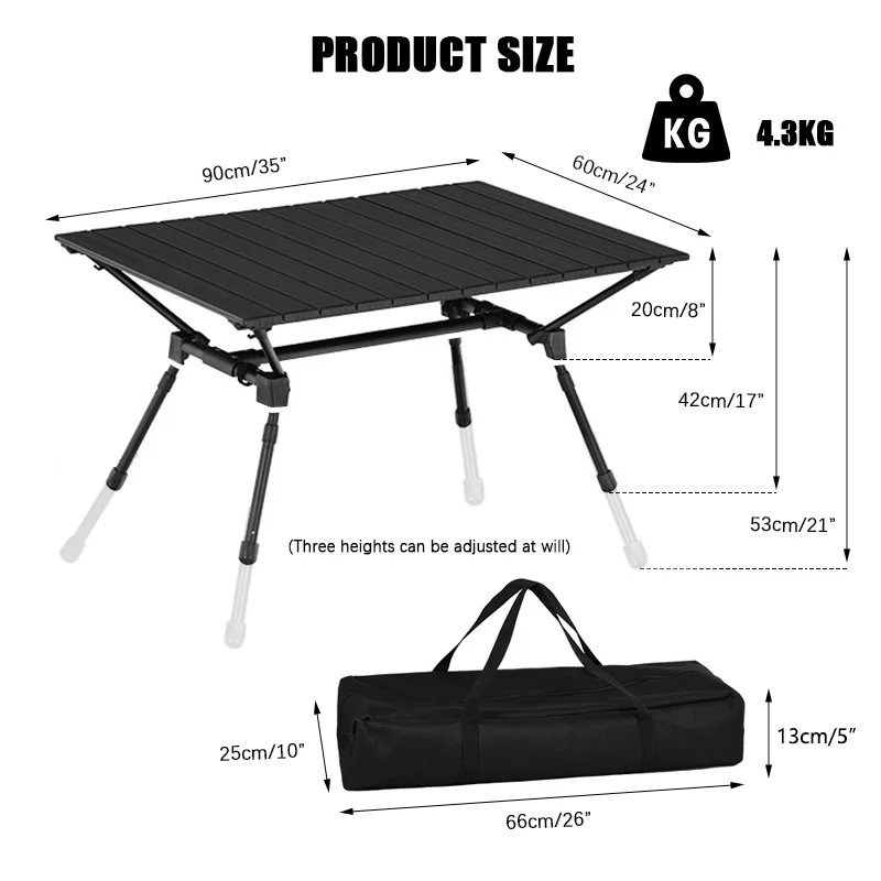 Table pliante en feuille d'aluminium pour camping en plein air, table pliante élévatrice, utilisation robuste et multi-scènes