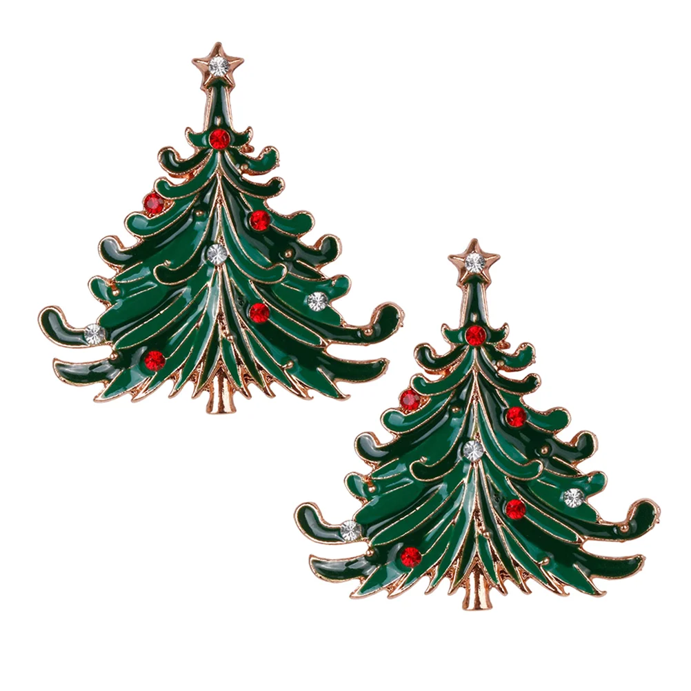 2 Pcs Xmas Party Accessory Alloy Brooch Shining Christmas Tree Breastpin Attractive